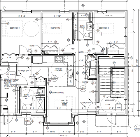 Three bedrooms with closets, two baths